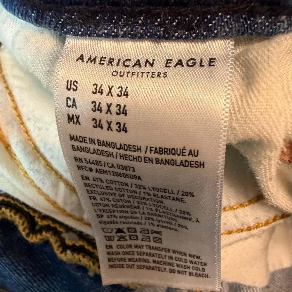 American Eagle Slim Straight Easy Flex Jeans 34x34 Distressed